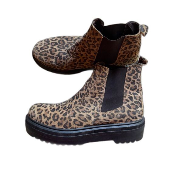 UO Brody Leopard Print Platform Chelsea Boots Lug Sole Brown Black Size 7 - Picture 2 of 8